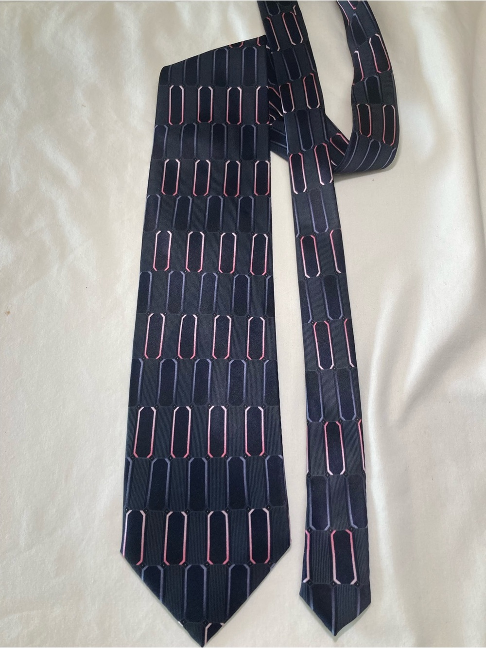 Boca Classics Black, Pink and Silver Geometric Men's Necktie.